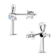 Rainbow Moonstone Silver Ancient Egyptian ankh Cross Stud Earrings